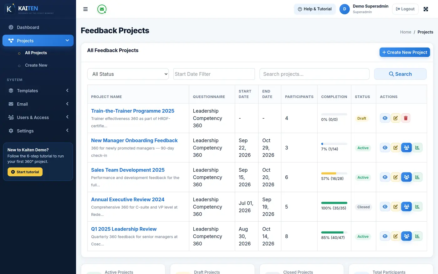 Baseline and follow-up projects side by side in Kaiten